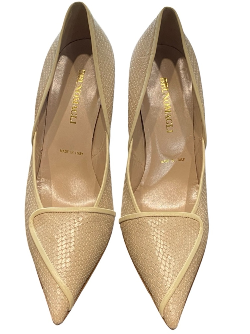 Bruno Magli Python Skin Cream Pointed Toe Pumps - Picture 8 of 10